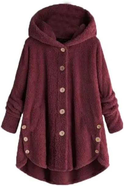 Akivide Womens Long Fleece Sherpa Hoodie Winter Warm Fuzzy Jacket Coats Outerwear with Pocket Plus Size
