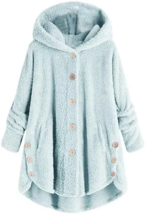 Akivide Womens Long Fleece Sherpa Hoodie Winter Warm Fuzzy Jacket Coats Outerwear with Pocket Plus Size