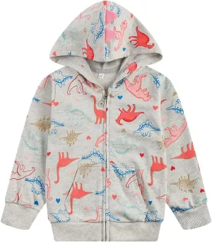 Akyzic Girls Zip Up Hoodie Toddler Lightweight Fall Jacket Cotton Unicorn Hooded Sweatshirt Kids Winter Outerwear