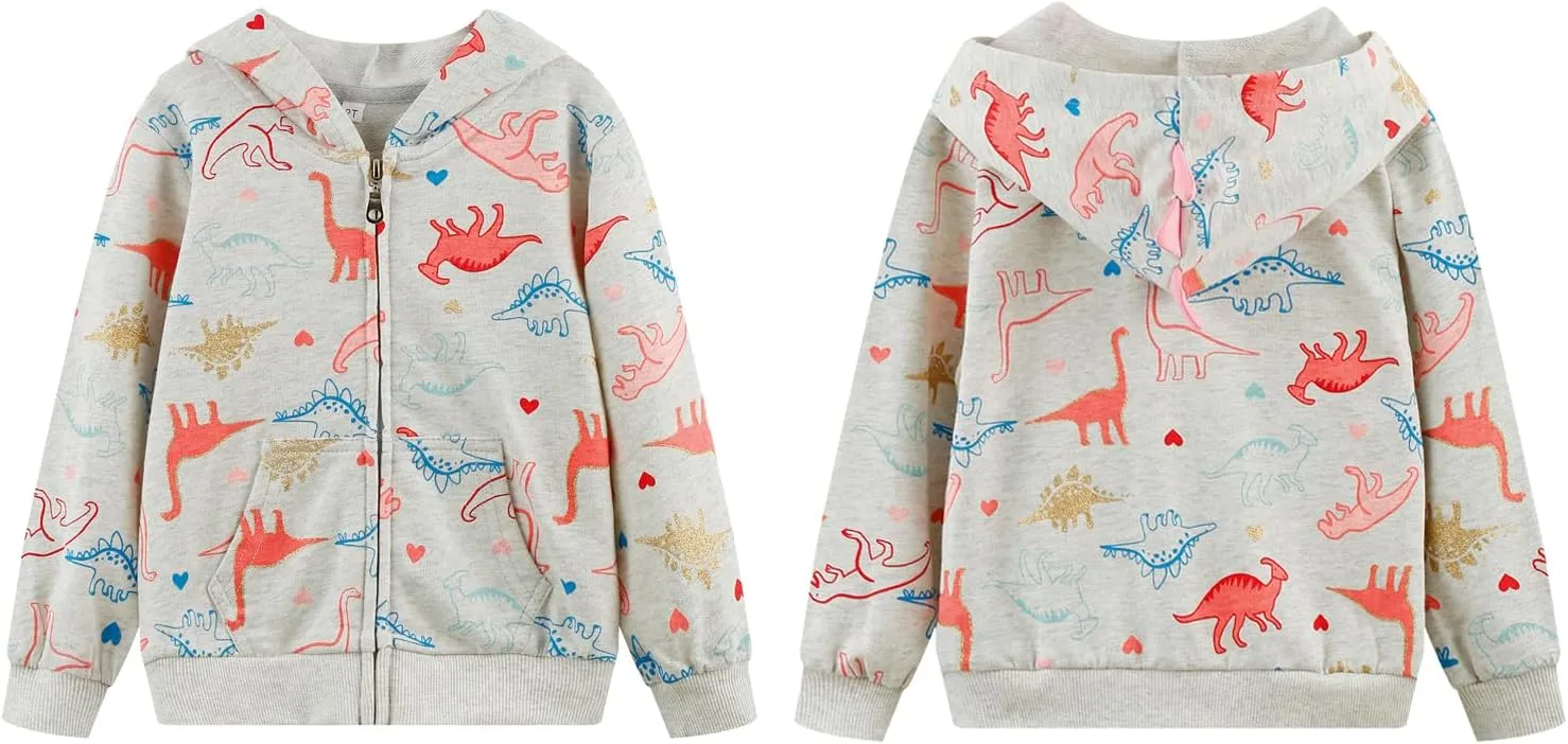 Akyzic Girls Zip Up Hoodie Toddler Lightweight Fall Jacket Cotton Unicorn Hooded Sweatshirt Kids Winter Outerwear