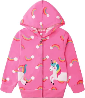 Akyzic Girls Zip Up Hoodie Toddler Lightweight Fall Jacket Cotton Unicorn Hooded Sweatshirt Kids Winter Outerwear