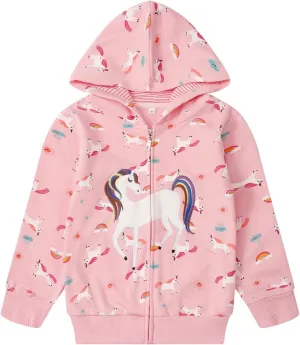 Akyzic Girls Zip Up Hoodie Toddler Lightweight Fall Jacket Cotton Unicorn Hooded Sweatshirt Kids Winter Outerwear