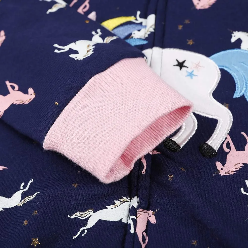 Akyzic Girls Zip Up Hoodie Toddler Lightweight Fall Jacket Cotton Unicorn Hooded Sweatshirt Kids Winter Outerwear
