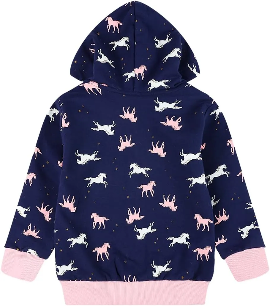 Akyzic Girls Zip Up Hoodie Toddler Lightweight Fall Jacket Cotton Unicorn Hooded Sweatshirt Kids Winter Outerwear