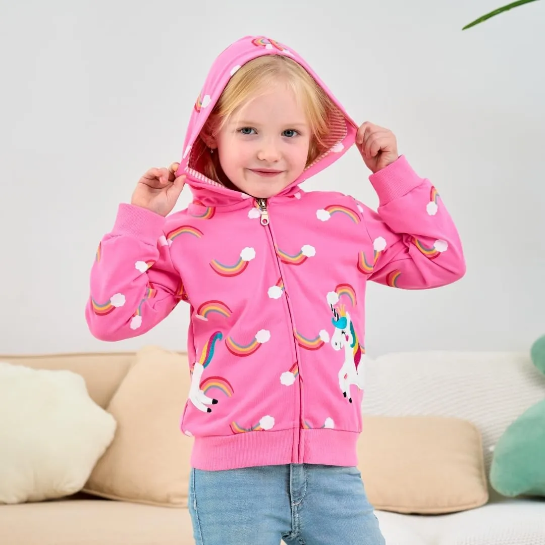 Akyzic Girls Zip Up Hoodie Toddler Lightweight Fall Jacket Cotton Unicorn Hooded Sweatshirt Kids Winter Outerwear