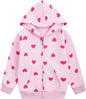 Akyzic Girls Zip Up Hoodie Toddler Lightweight Fall Jacket Cotton Unicorn Hooded Sweatshirt Kids Winter Outerwear