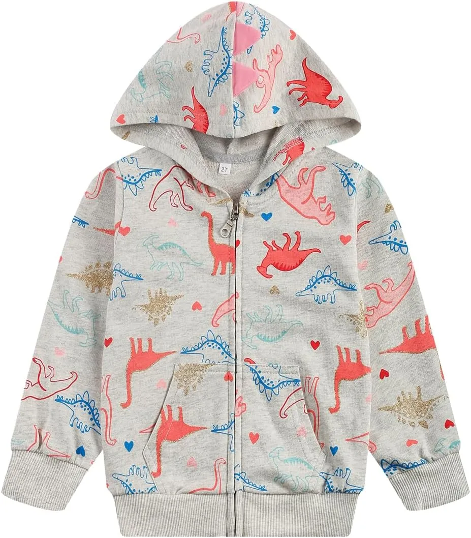 Akyzic Girls Zip Up Hoodie Toddler Lightweight Fall Jacket Cotton Unicorn Hooded Sweatshirt Kids Winter Outerwear