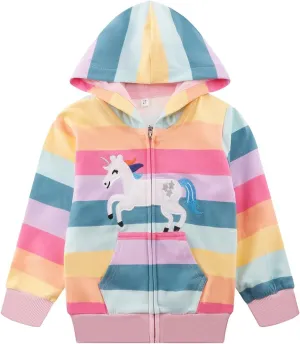 Akyzic Girls Zip Up Hoodie Toddler Lightweight Fall Jacket Cotton Unicorn Hooded Sweatshirt Kids Winter Outerwear
