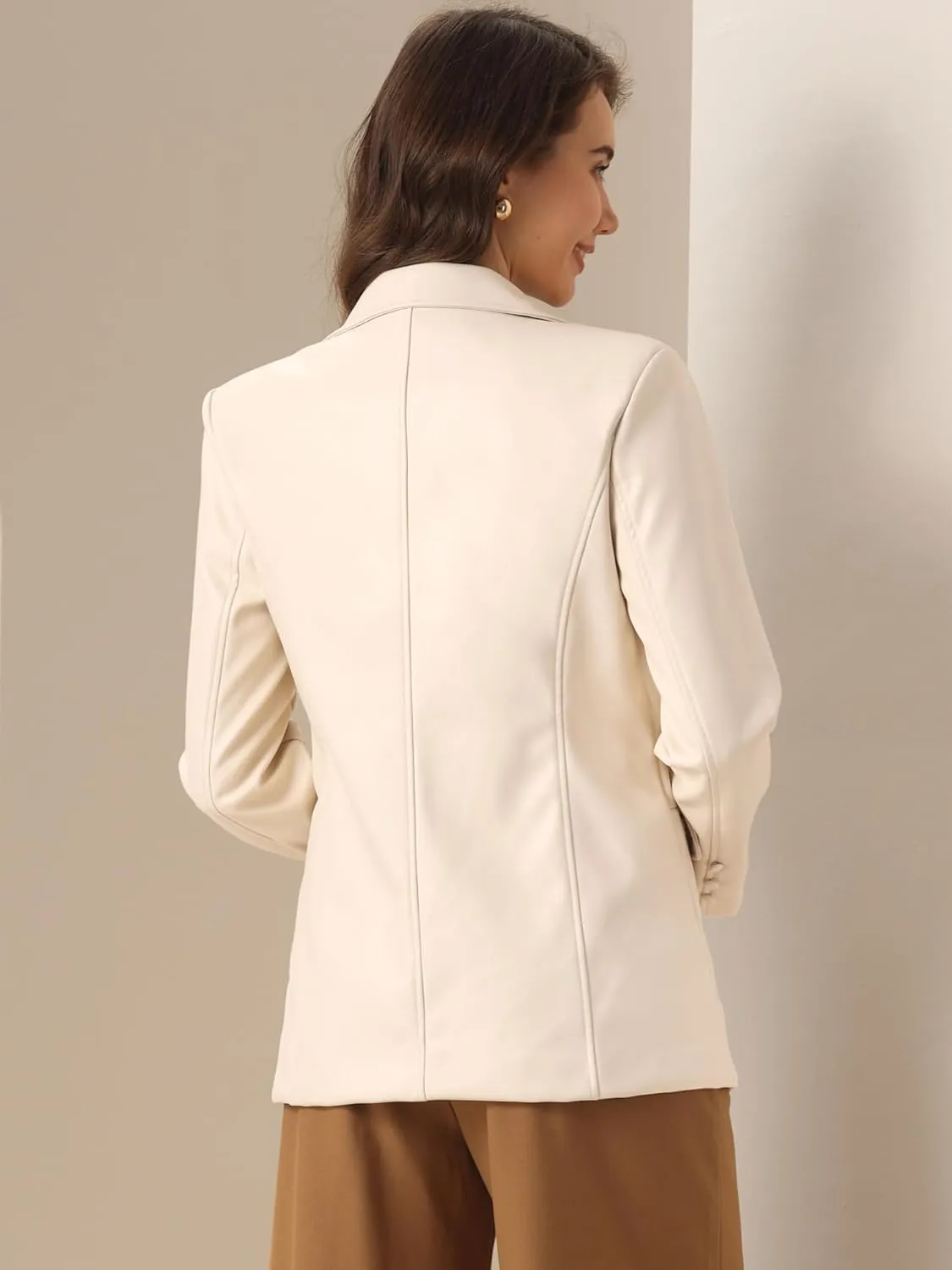 Allegra K Faux Leather Blazer for Women's Lapel Collar PU Moto Biker Jackets