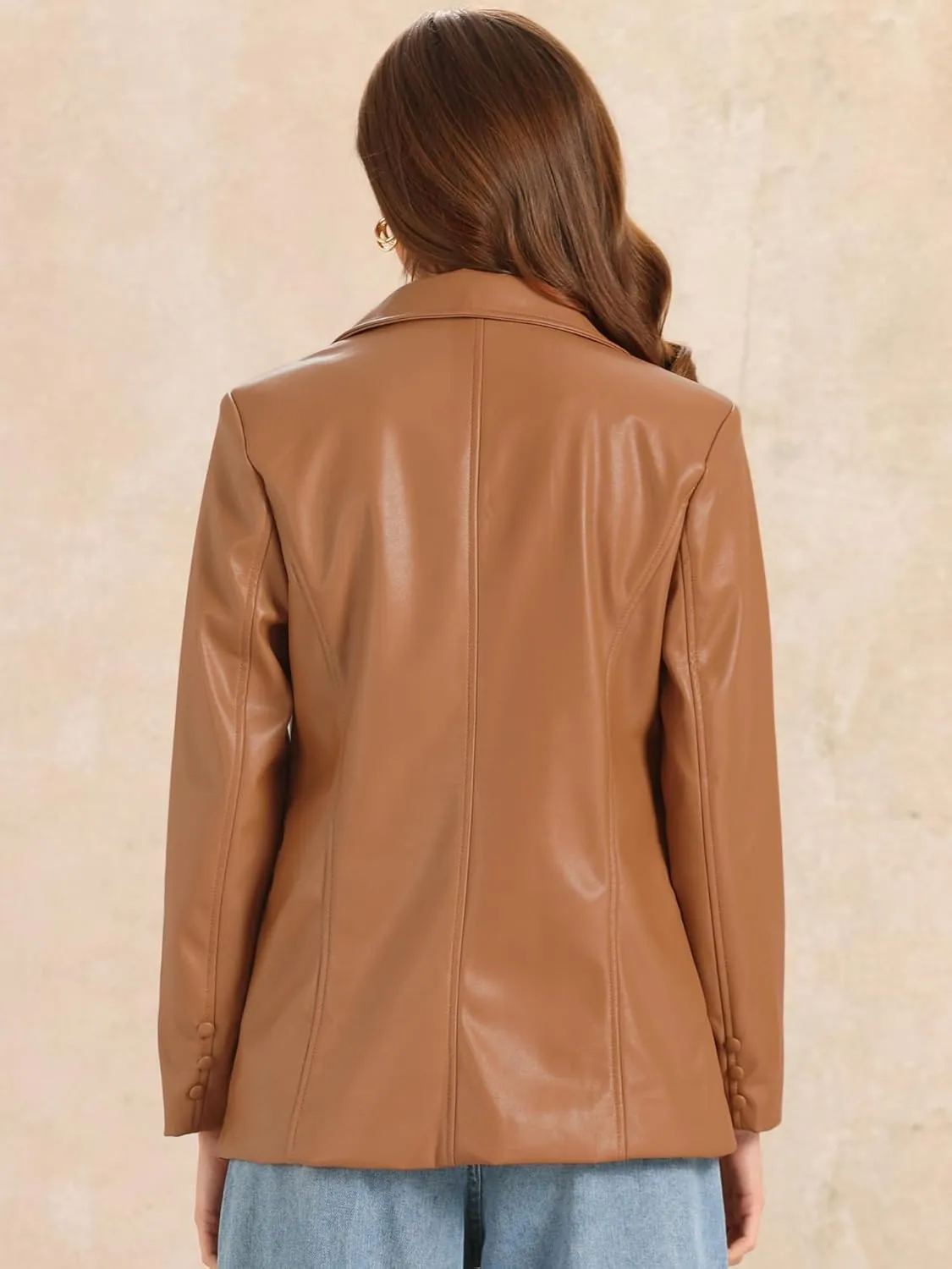 Allegra K Faux Leather Blazer for Women's Lapel Collar PU Moto Biker Jackets