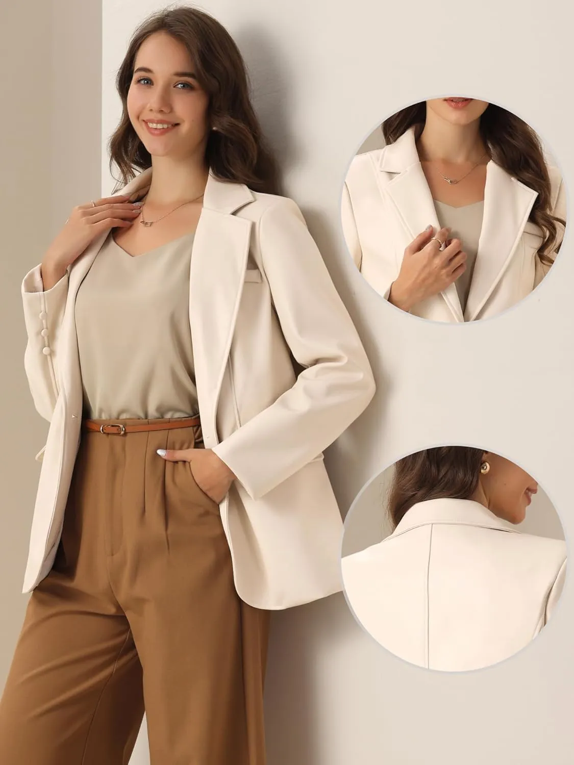 Allegra K Faux Leather Blazer for Women's Lapel Collar PU Moto Biker Jackets