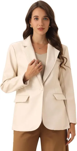 Allegra K Faux Leather Blazer for Women's Lapel Collar PU Moto Biker Jackets