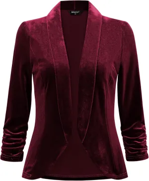 Allegra K Velvet Jackets for Women's 3/4 Sleeve Open Front Velvet Cardigan