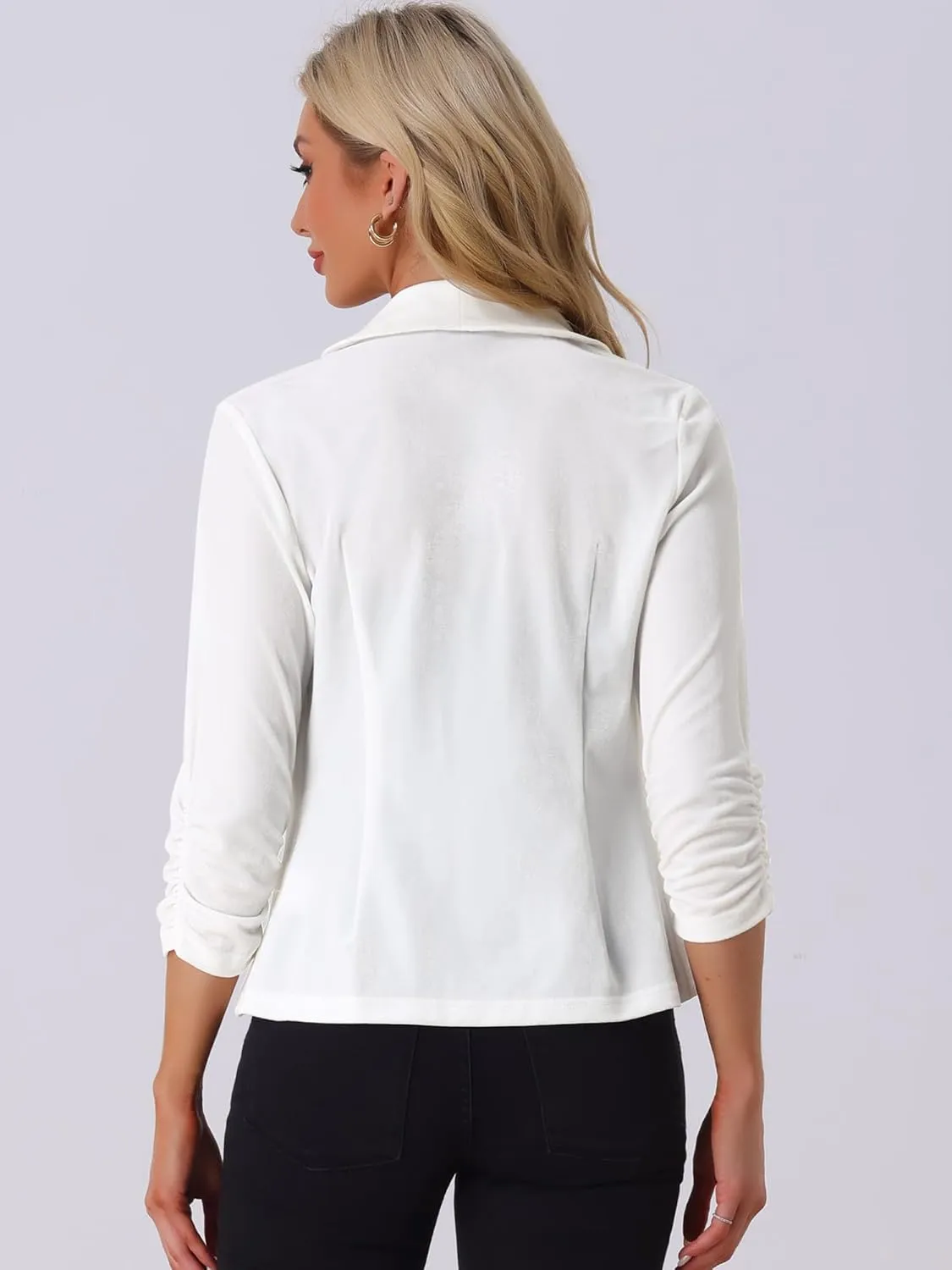 Allegra K Velvet Jackets for Women's 3/4 Sleeve Open Front Velvet Cardigan