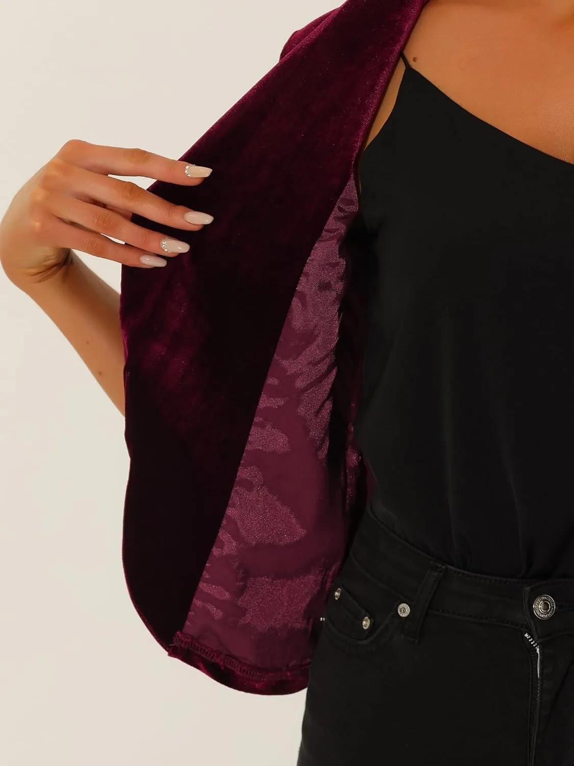 Allegra K Velvet Jackets for Women's 3/4 Sleeve Open Front Velvet Cardigan