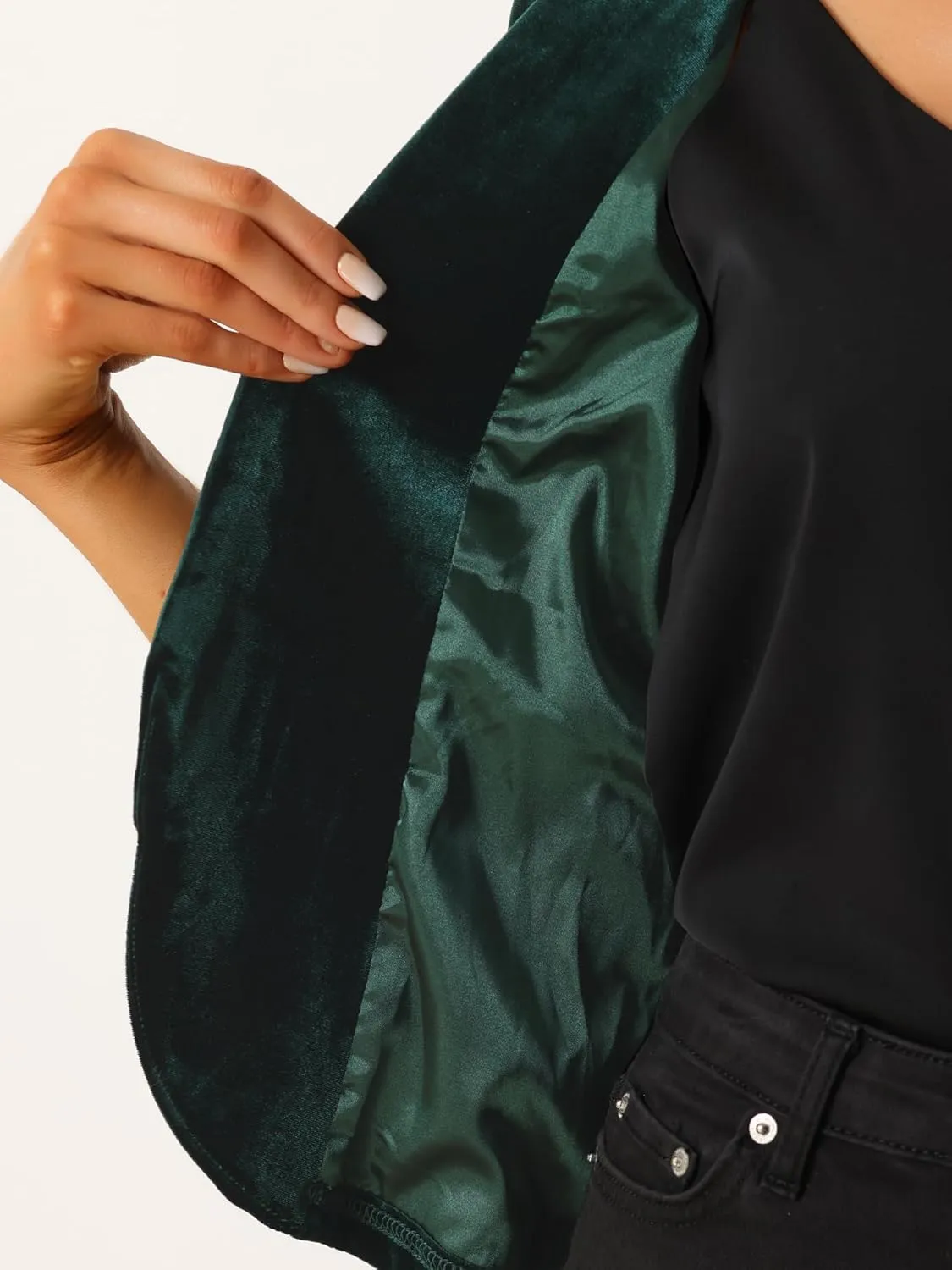 Allegra K Velvet Jackets for Women's 3/4 Sleeve Open Front Velvet Cardigan