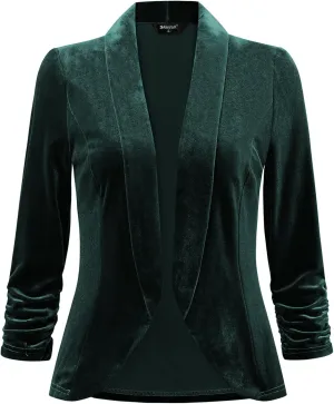 Allegra K Velvet Jackets for Women's 3/4 Sleeve Open Front Velvet Cardigan