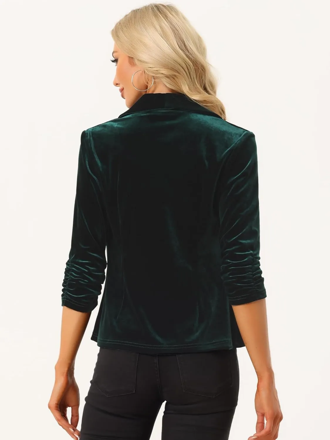 Allegra K Velvet Jackets for Women's 3/4 Sleeve Open Front Velvet Cardigan