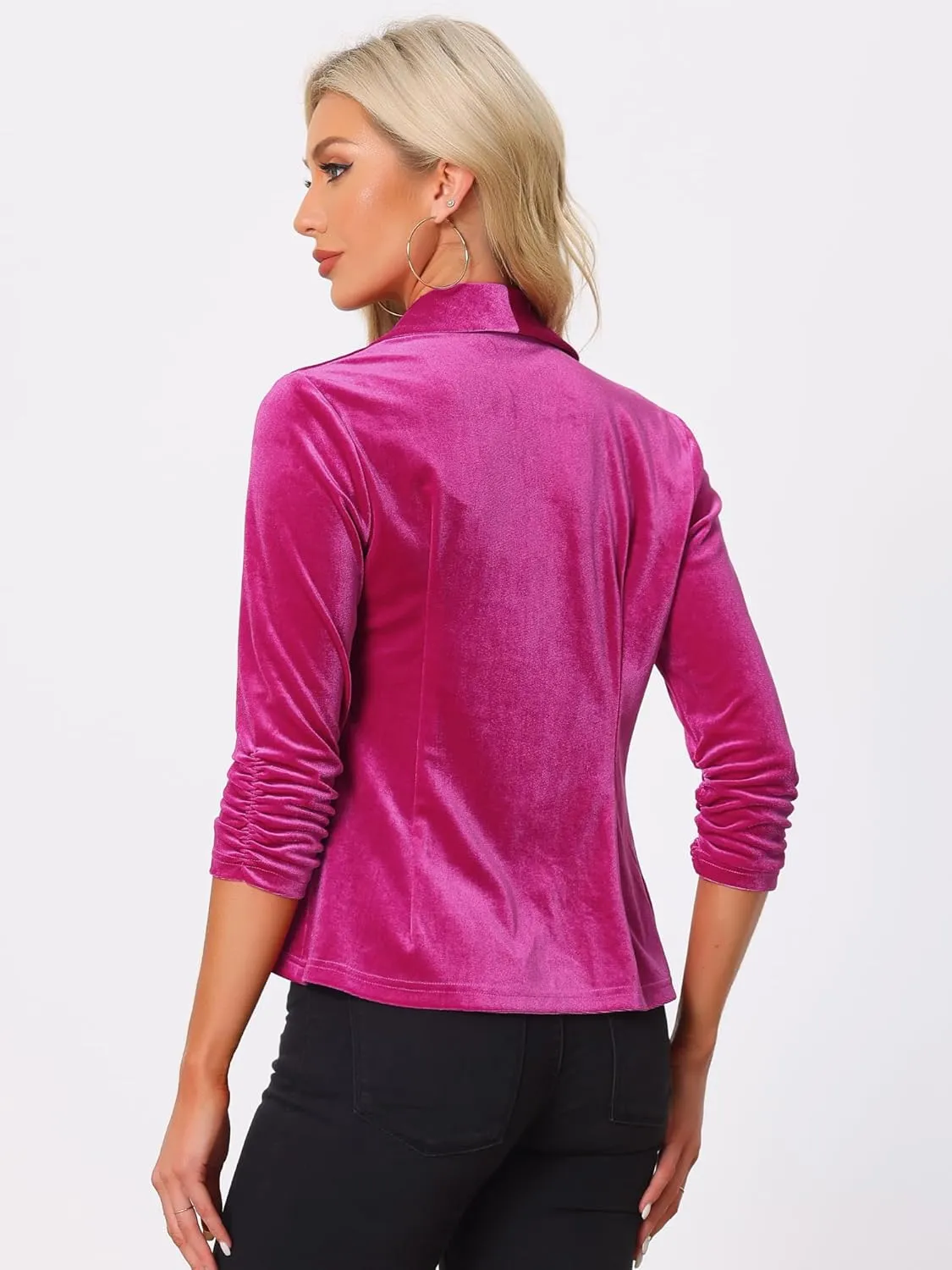 Allegra K Velvet Jackets for Women's 3/4 Sleeve Open Front Velvet Cardigan