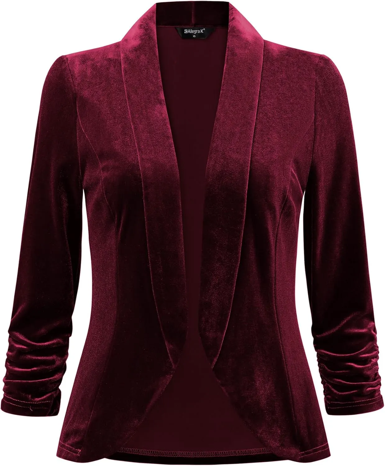 Allegra K Velvet Jackets for Women's 3/4 Sleeve Open Front Velvet Cardigan