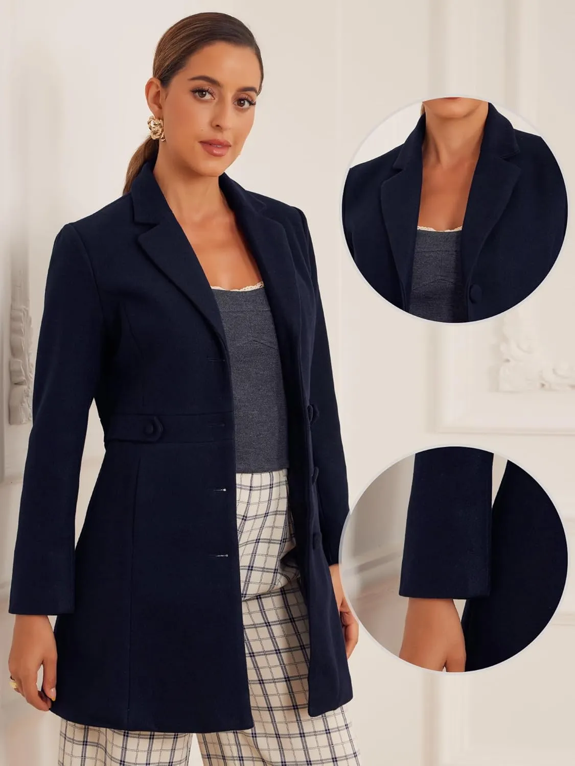 Allegra K Winter Coat for Women's 2024 Notched Lapel Single Breasted Button Down Outerwear Pea Coats