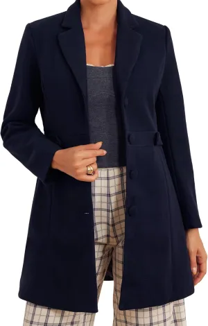 Allegra K Winter Coat for Women's 2024 Notched Lapel Single Breasted Button Down Outerwear Pea Coats