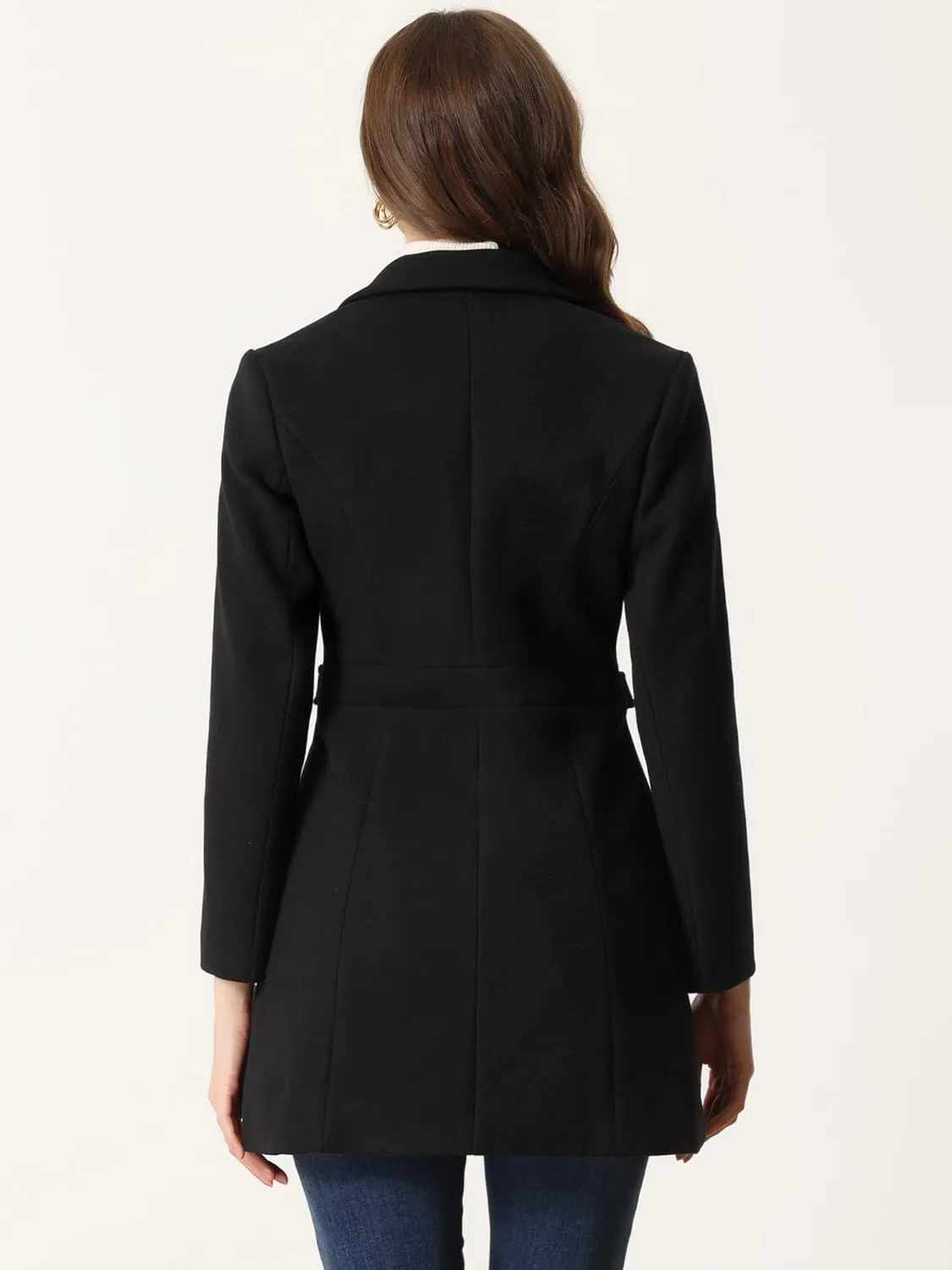 Allegra K Winter Coat for Women's 2024 Notched Lapel Single Breasted Button Down Outerwear Pea Coats