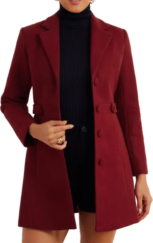 Allegra K Winter Coat for Women's 2024 Notched Lapel Single Breasted Button Down Outerwear Pea Coats