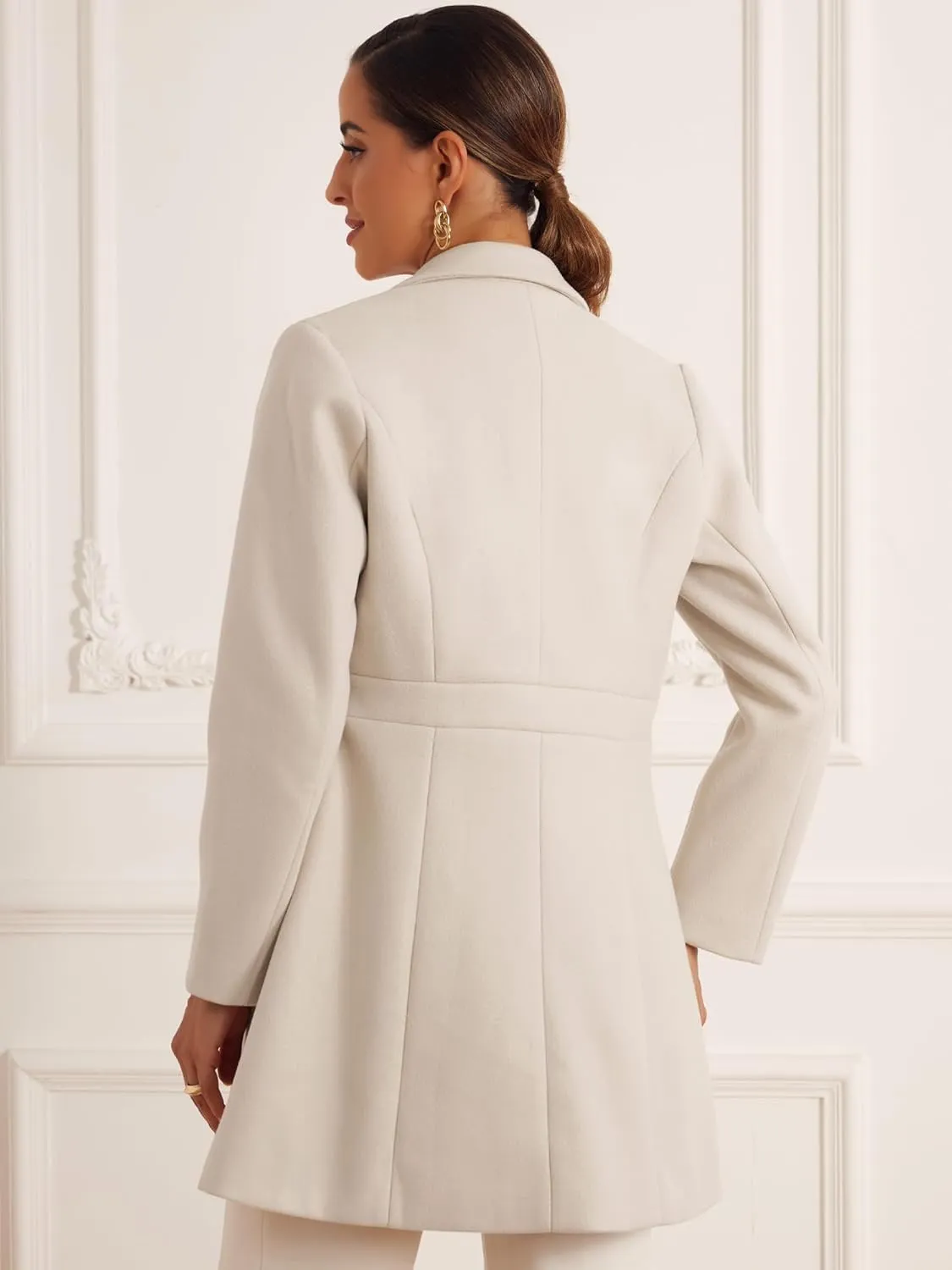 Allegra K Winter Coat for Women's 2024 Notched Lapel Single Breasted Button Down Outerwear Pea Coats