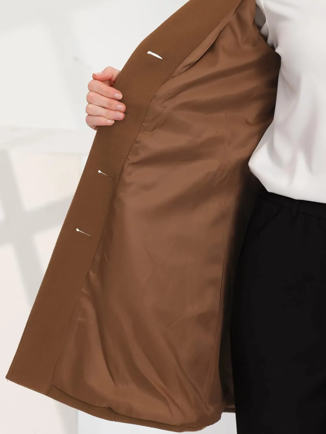 Allegra K Winter Coat for Women's 2024 Notched Lapel Single Breasted Button Down Outerwear Pea Coats