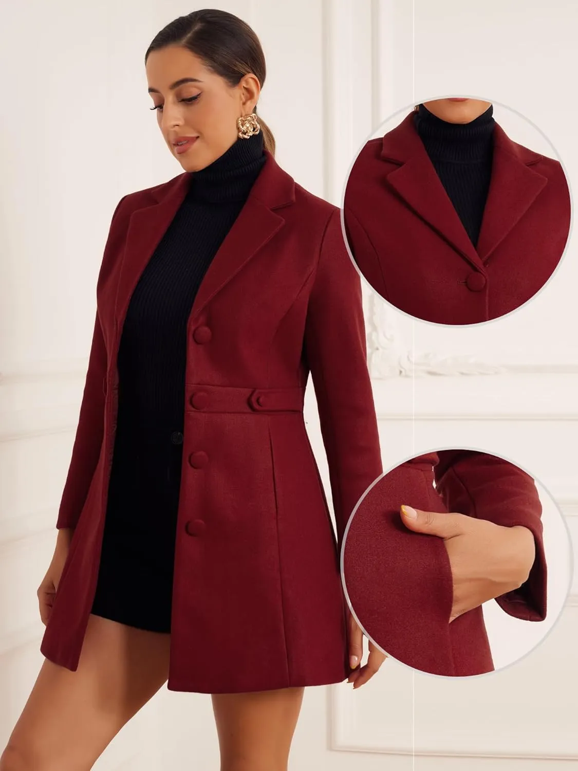 Allegra K Winter Coat for Women's 2024 Notched Lapel Single Breasted Button Down Outerwear Pea Coats