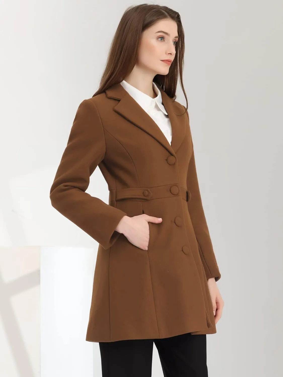 Allegra K Winter Coat for Women's 2024 Notched Lapel Single Breasted Button Down Outerwear Pea Coats