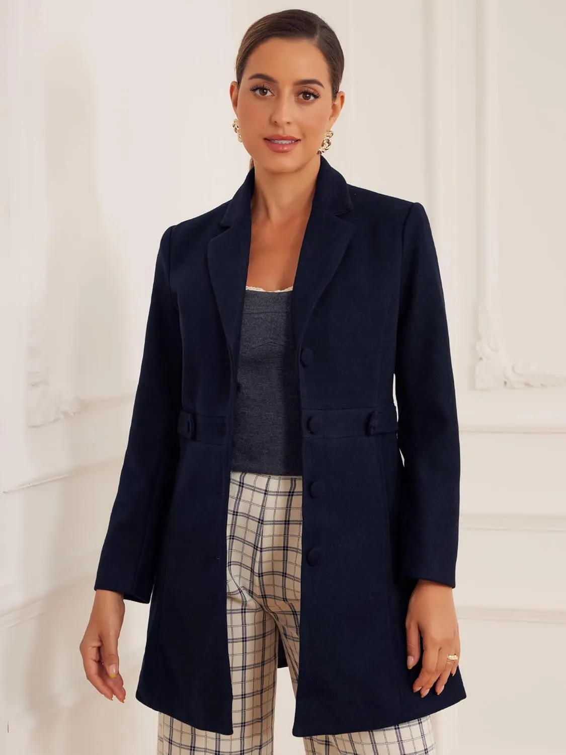 Allegra K Winter Coat for Women's 2024 Notched Lapel Single Breasted Button Down Outerwear Pea Coats