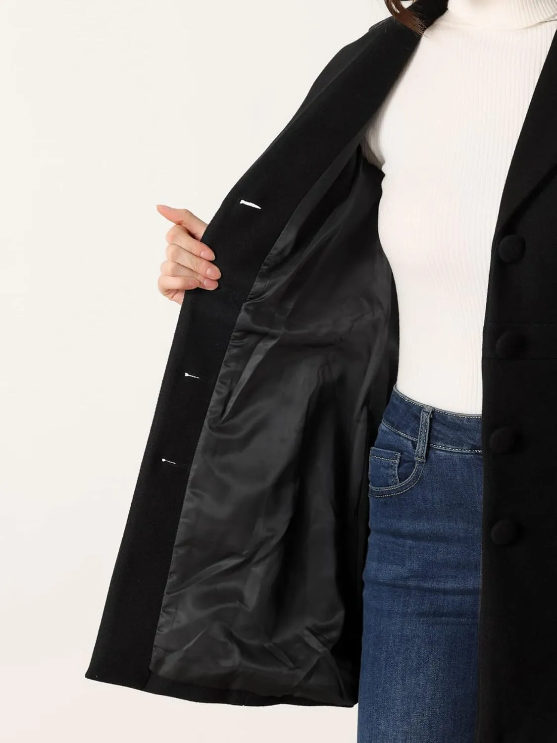 Allegra K Winter Coat for Women's 2024 Notched Lapel Single Breasted Button Down Outerwear Pea Coats