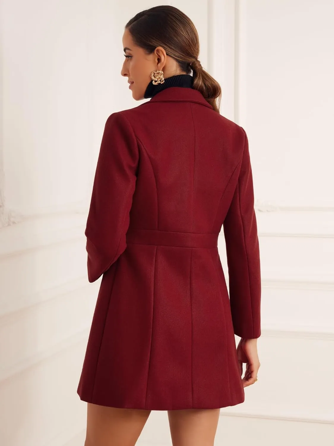 Allegra K Winter Coat for Women's 2024 Notched Lapel Single Breasted Button Down Outerwear Pea Coats