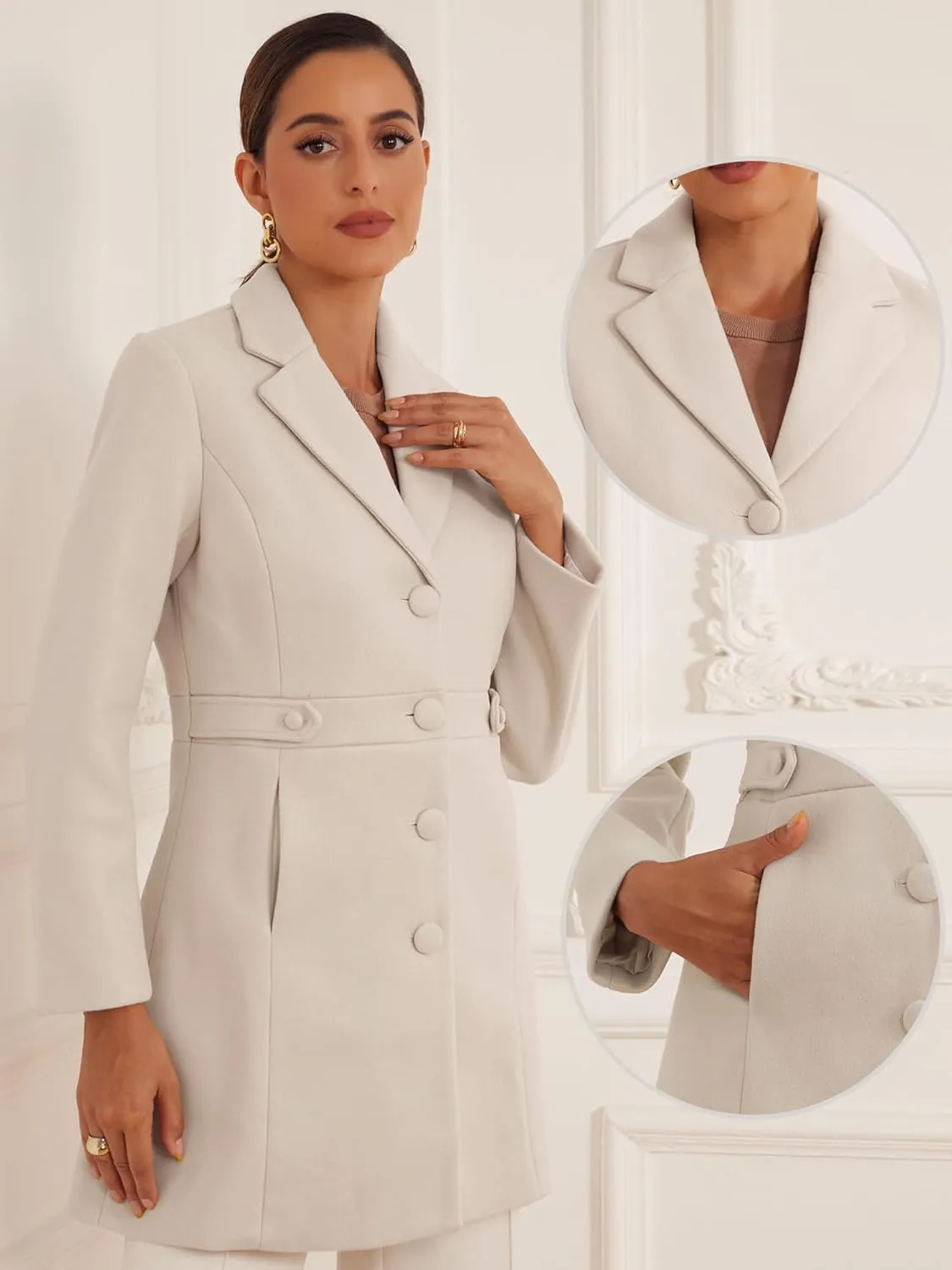 Allegra K Winter Coat for Women's 2024 Notched Lapel Single Breasted Button Down Outerwear Pea Coats