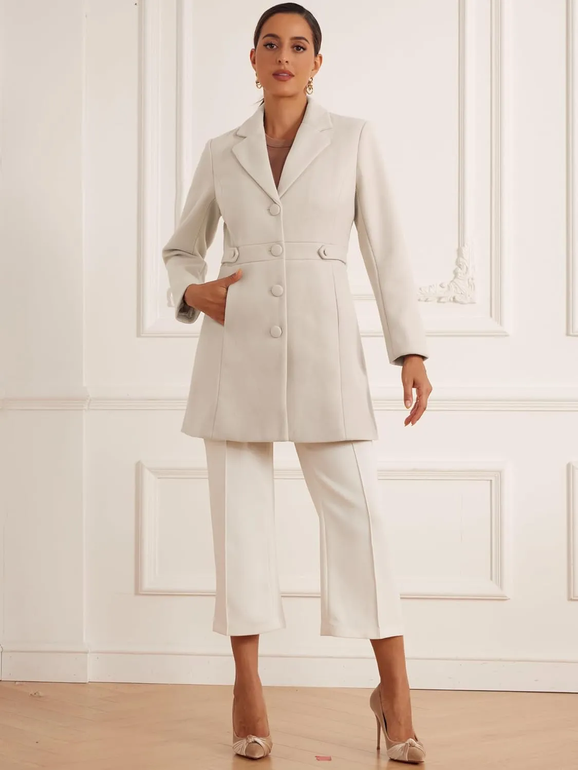 Allegra K Winter Coat for Women's 2024 Notched Lapel Single Breasted Button Down Outerwear Pea Coats