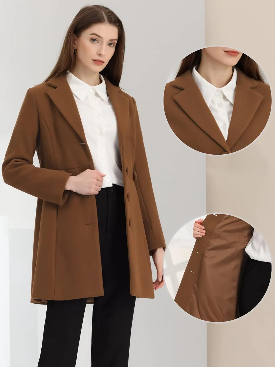 Allegra K Winter Coat for Women's 2024 Notched Lapel Single Breasted Button Down Outerwear Pea Coats