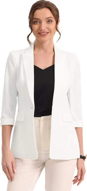 Allegra K Women's 3/4 Sleeve Blazer Jackets Business Casual Rhinestone Formal Suit