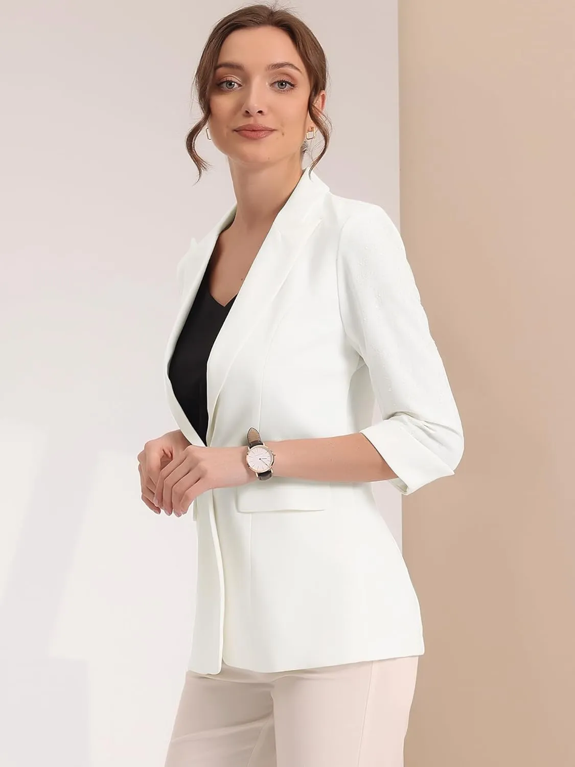Allegra K Women's 3/4 Sleeve Blazer Jackets Business Casual Rhinestone Formal Suit