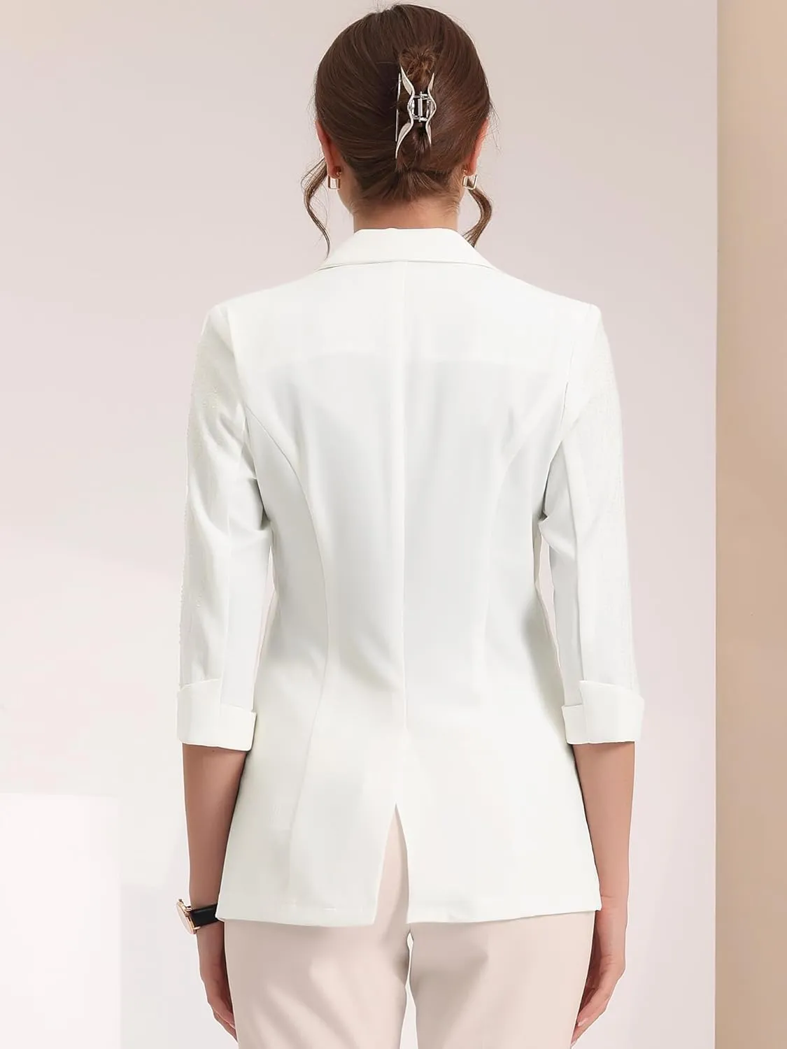 Allegra K Women's 3/4 Sleeve Blazer Jackets Business Casual Rhinestone Formal Suit