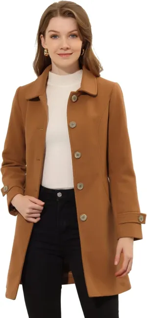 Allegra K Women's Winter Outerwear Overcoat Peter Pan Collar Mid-thigh A-line Single Breasted Pea Coat