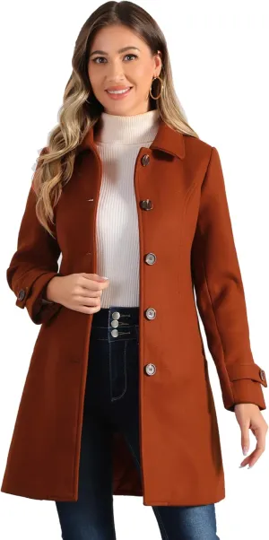 Allegra K Women's Winter Outerwear Overcoat Peter Pan Collar Mid-thigh A-line Single Breasted Pea Coat