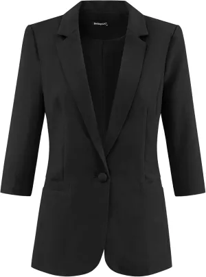 Allegra K Work Office Jackets for Women's Casual Ruched 3/4 Sleeve Blazer