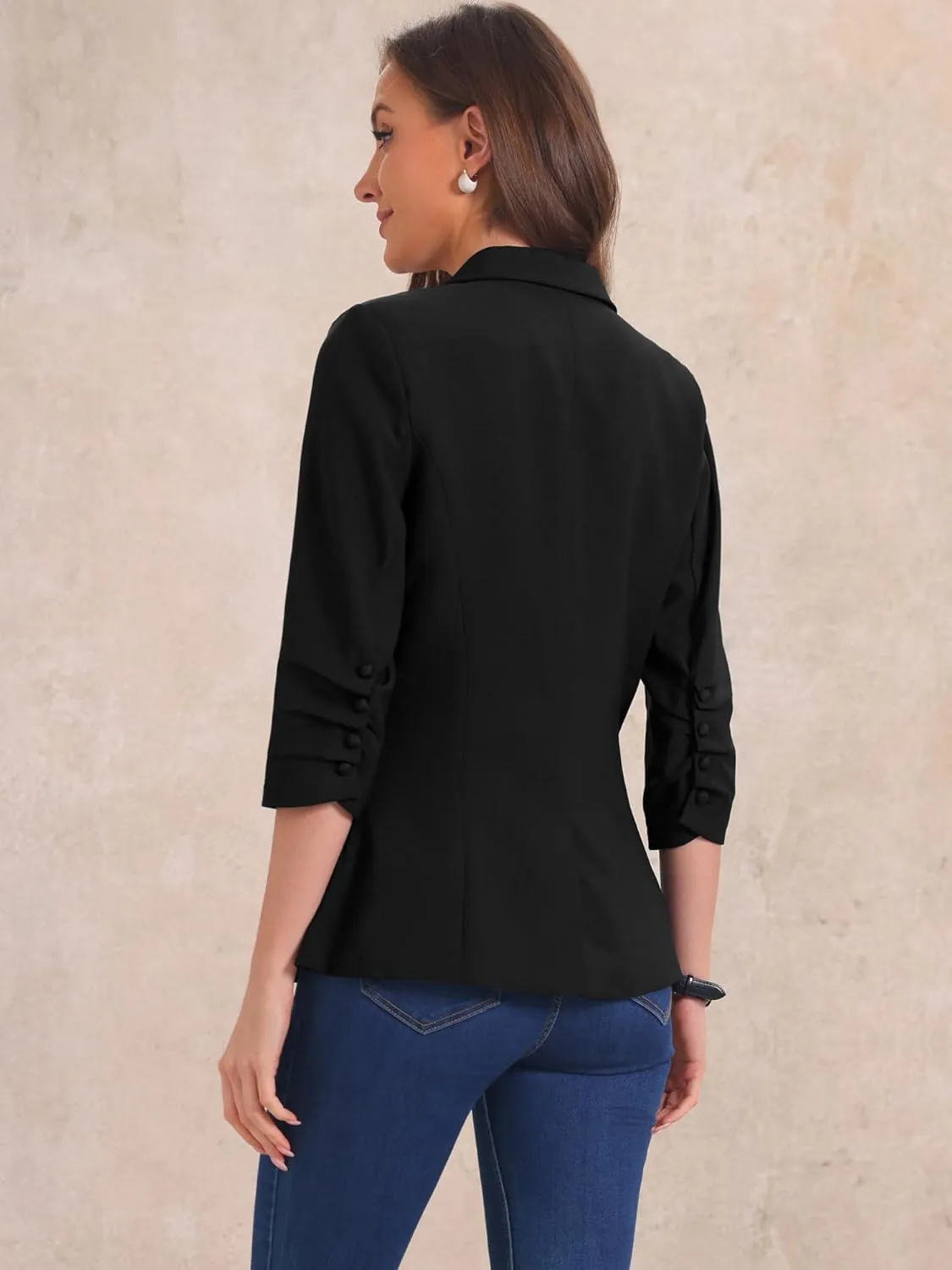 Allegra K Work Office Jackets for Women's Casual Ruched 3/4 Sleeve Blazer