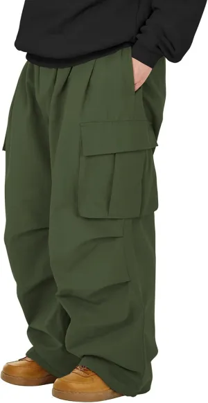 American Trends Baggy Cargo Pants Men Wide Casual Parachute Pants Men Jogger Drawstring Hiking Hip Hop Pants with Pocket