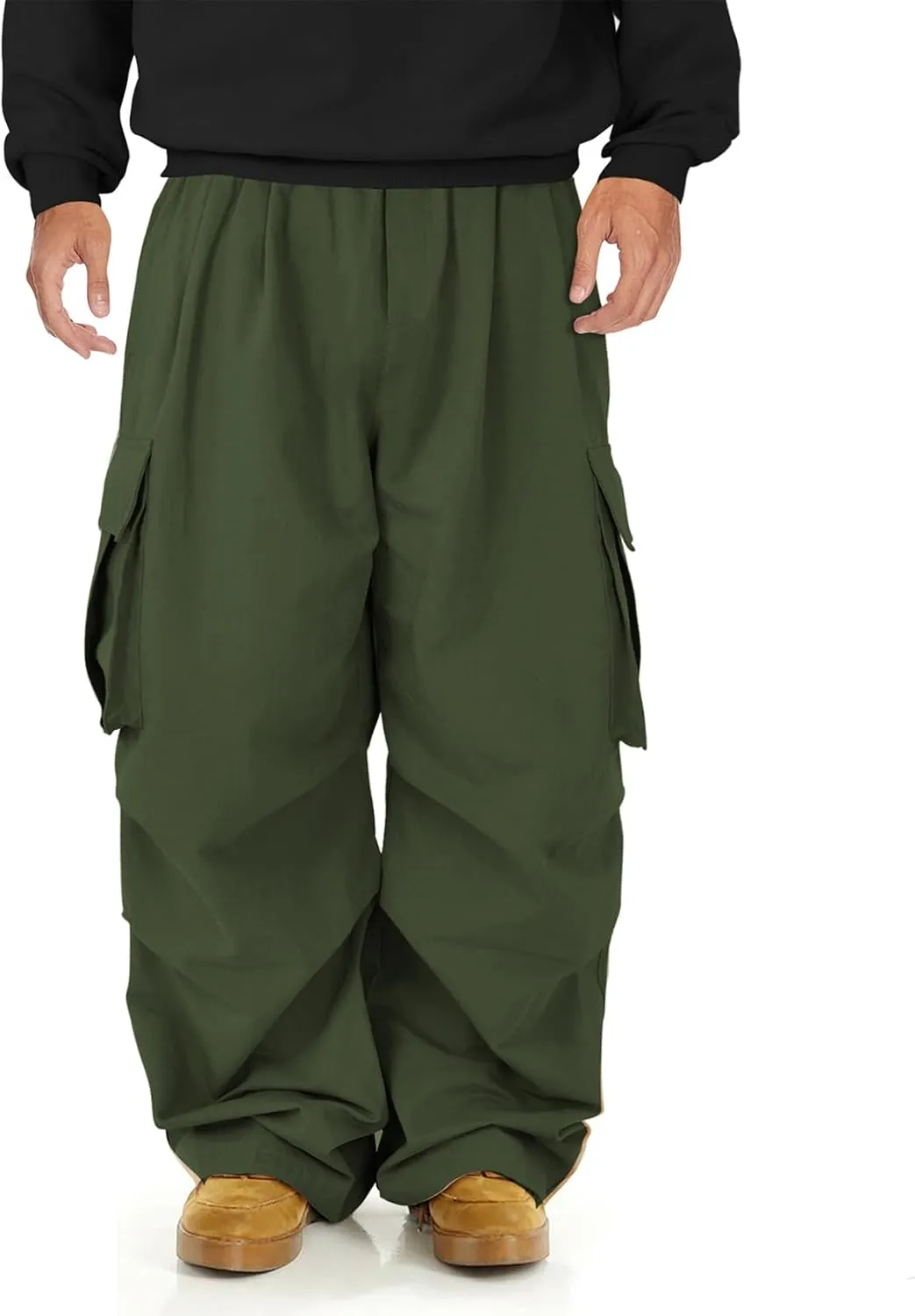 American Trends Baggy Cargo Pants Men Wide Casual Parachute Pants Men Jogger Drawstring Hiking Hip Hop Pants with Pocket