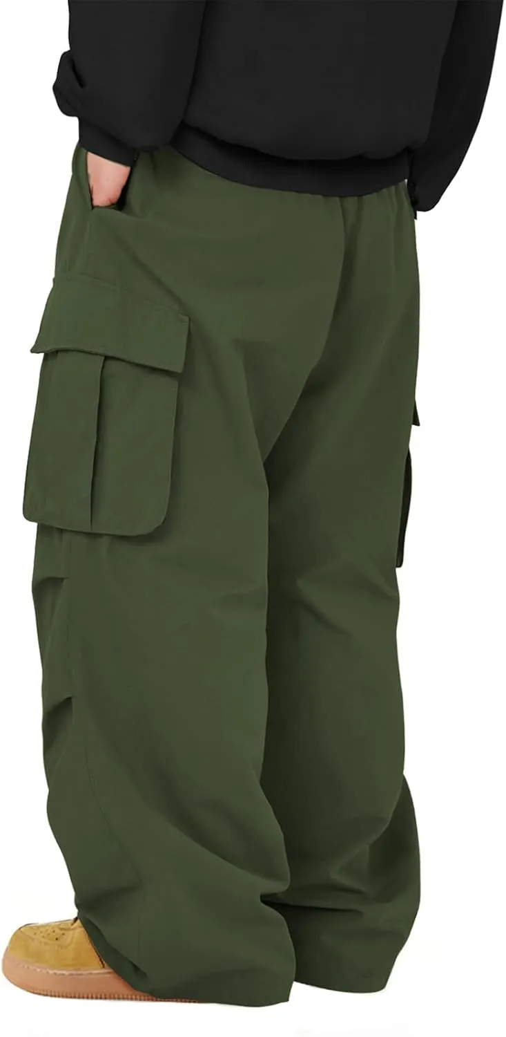 American Trends Baggy Cargo Pants Men Wide Casual Parachute Pants Men Jogger Drawstring Hiking Hip Hop Pants with Pocket