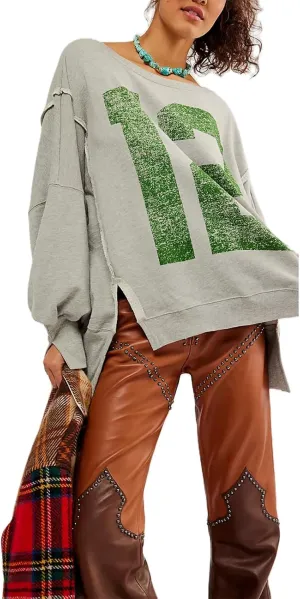 Amiblvowa Women's Vintage Oversized Graphic Sweatshirt Y2k Long Sleeve Baggy Crewneck Pullover Sweater Retro Loose Fit Top