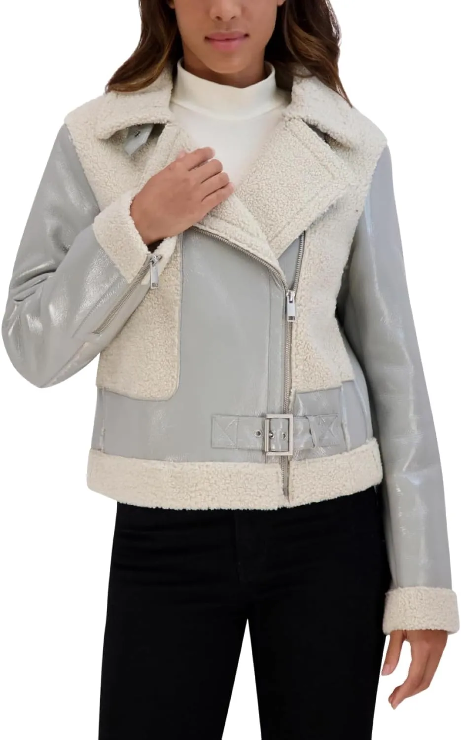 Andrew Marc Women's Moto Faux Patent Leather Jacket